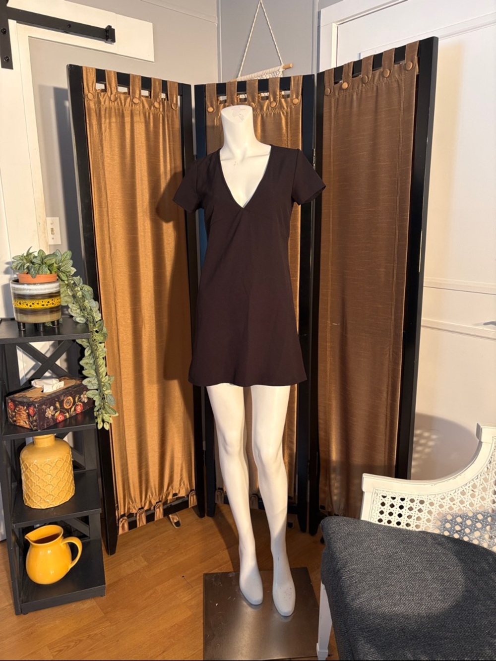 Streetwear Society Black V-Neck Short Sleeve Mini Dress